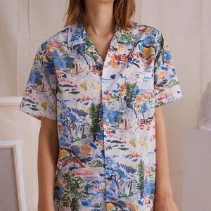 Desmond & Dempsey Fauvist Print Cotton Short Sleeve Pajama Top - Size Small